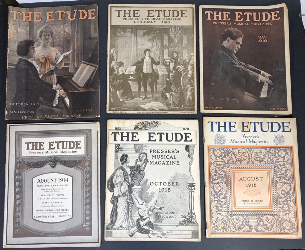1910s The Etude Music Magazine 11 issues LOT from Antique Ads SHEET MUSIC